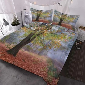 Wonderful Red Maple Mist Forest 3D Quilt Duvet Doona Cover Set Pillow case Print