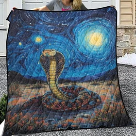 Celestial Snake Quilt Blanket, Lightweight Whimsical Starry Night Serpent Quilt