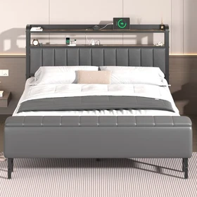 Full/Queen/King Size Bed Frame with Starry Sky Lights and Storage Drawer