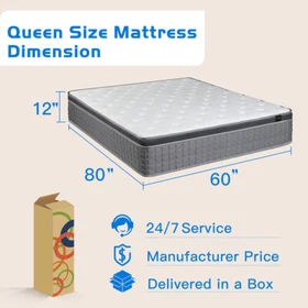 12 Inch Twin Full Queen King Hybrid Mattress in a Box, Innerspring Memory Foam