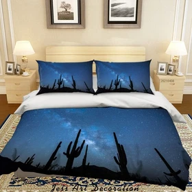 3D Cactus Starry Sky Night Scene Quilt Cover Set Bedding Sets Pillowcases