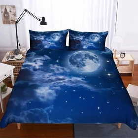 3D Starry Moon Clouds Blue Quilt Cover Set Duvet Cover Bedding Pillowcases