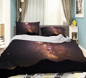 3D Starry Star Mountains Black Quilt Cover Set Bedding Sets Pillowcases 64