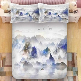 Mountains Shrouded Fairy Mist 3D Quilt Duvet Doona Cover Set Pillow case Print