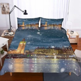 3D Cityscape Sky Starry Big Ben Blue Quilt Cover Set Bedding Sets Pillowcases 64