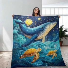 Whale Ocean Quilt Blanket Sea Turtle Nautical Starry Night Coastal Home Decor