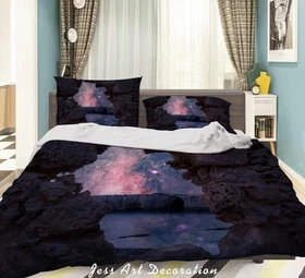 3D Rocks Lake Starry Sky Night Scene Quilt Cover Set Bedding Sets Pillowcases