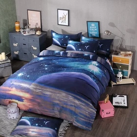 3D Cosmic Starry Sky Moon Blue Quilt Cover Set Bedding Sets Pillowcases 64