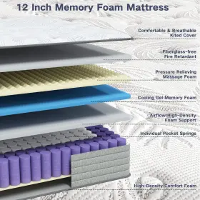 744110132472 6V-SERMMOO Queen Mattress Hybrid Box Gel Memory #3