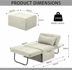 792933954771 BIGSYY Sofa Bed Function Folding Ottoman Linen #2