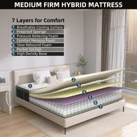 761312784339 CHENVI Pillow Top Firm Memory Foam Hybird