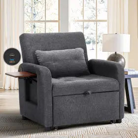 VC-6060-DGY2 COLAMY Convertible Sleeper Chair Fabric Futon