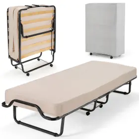HW69423WH COSTWAY Rollaway Bed Memory Foam Mattress