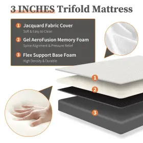 810177851172 ELEVON Folding Mattress Trifold Memory Foam #2