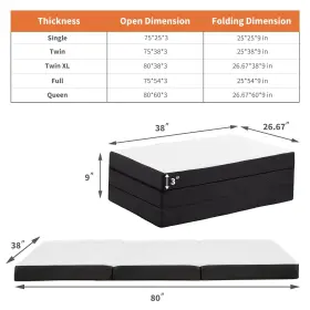 810177851172 ELEVON Folding Mattress Trifold Memory Foam #3