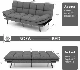 749682913542 FANGFLOWER Fabric Memory Foam Couch Convertible #2