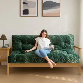 N-NEW-M-A50-GREEN-137CM MAXYOYO Futon Mattress Velvet Sofa
