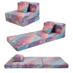 SQ1156-SINGLE-RAINBOW MEMORECOOL Glow Unicorn Fold Sofa Bed