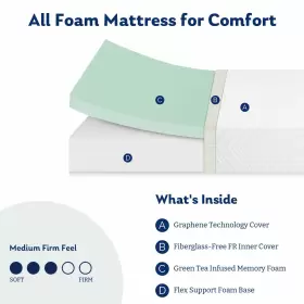 810037116380 MLILY Twin Mattress Memory Foam Bed Box Tea #3