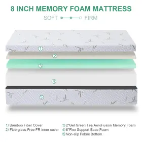 715917846213 MUUEGM Twin Mattress Cooling Tea Gel Memory Foam #3