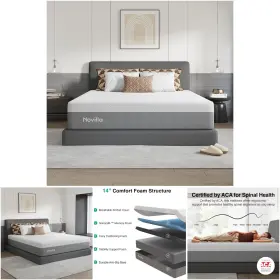 Novilla Inch King Mattress Box Pressure Relieving Grey Foam
