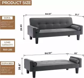 791107175974 RECACEIK Futon Bed Convertible Love Seat Couch #2