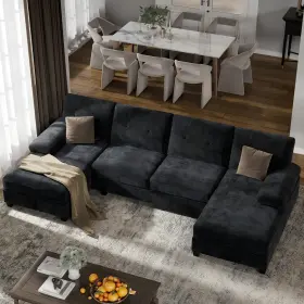 STC-SF79-BK-4 SHINTENCHI Sectional Sofa Double Chaise Linen
