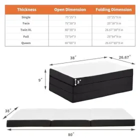 757111299099 SWEETCRISPY Fold Memory Foam Mattress Twin #2
