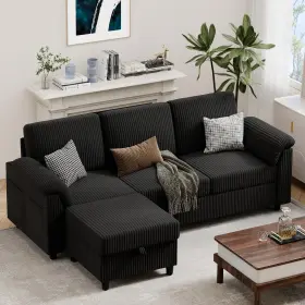 VG-US88-BK VONGRASIG Convertible Sectional Couch Sofa Storage