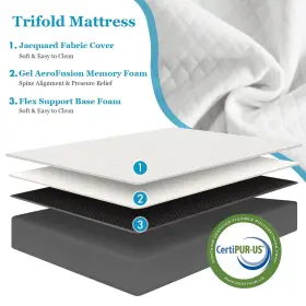 774049406863 WOOD-IT Folding Mattress Fold Memory Foam Topper #2
