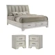 Pemberly Row Queen Storage Bed and 2 Nightstands in White Mist Finish