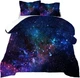 Galaxy Comforter Set Queen Size - Blue Purple Starry Sky Bedding for Kids