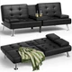Homall Leather Futon Sofa Bed - Convertible Sleeper Couch with Cup Holders