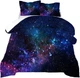 3D Galaxy Comforter Set Queen Size Blue Purple Outer Space Starry Sky Bedding