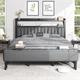 Full Size Bed Frame Upholstered with Starry Sky Light and Charging Station