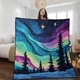 Aurora Quilt Blanket Forest Under Northern Lights Bedding Starry Night Christmas