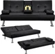 anwickjeff Convertible Folding Futon Sofa Bed with Metal Legs & 2 Black 