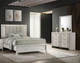 3pc White Mist Finish Queen Bed Dresser Mirror Set Vertical Channel Tufting